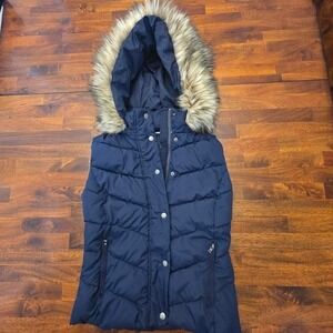 Gap Puffer jacket navy blue fur hood XS sku55